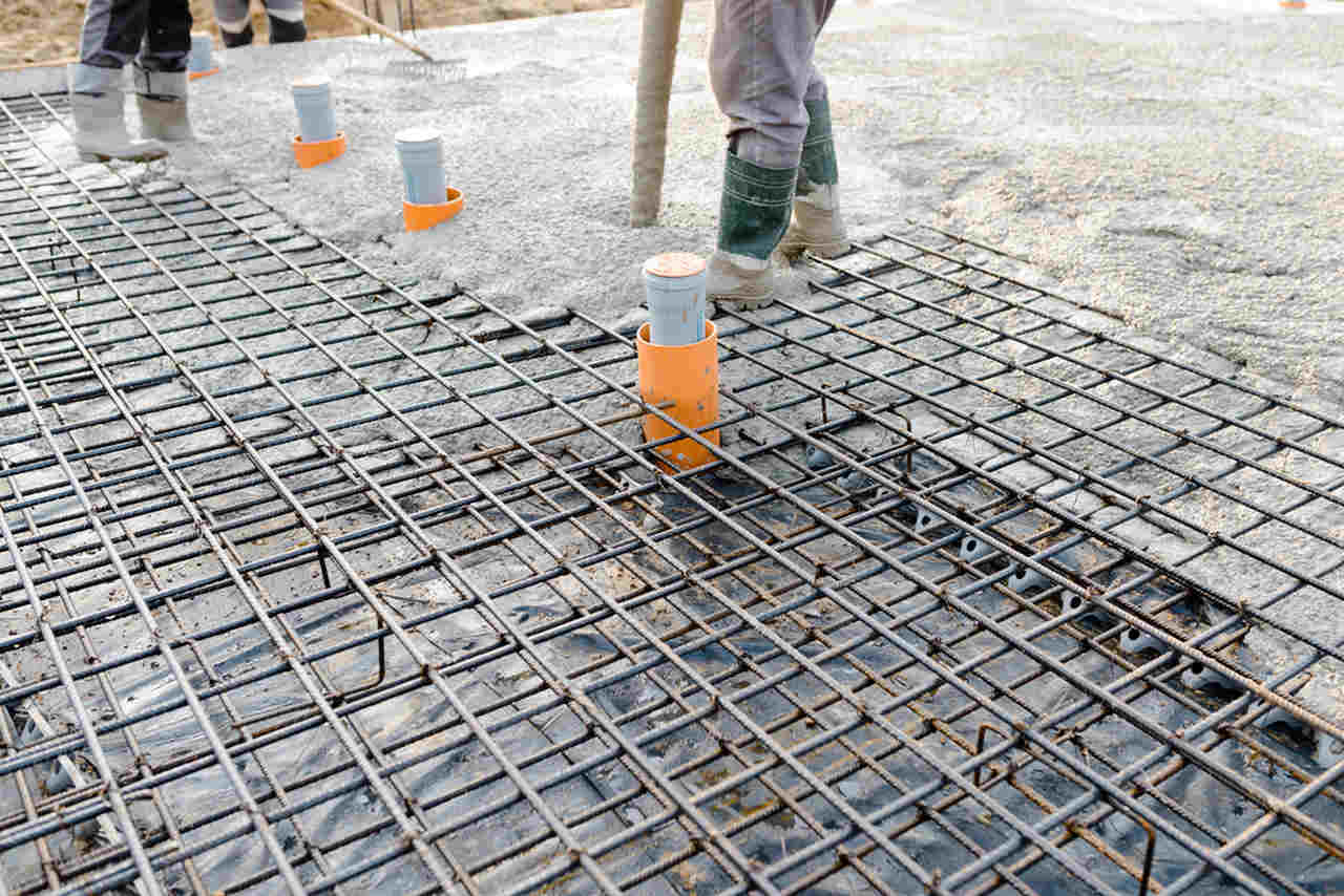 pouring concrete on iron reinforcements