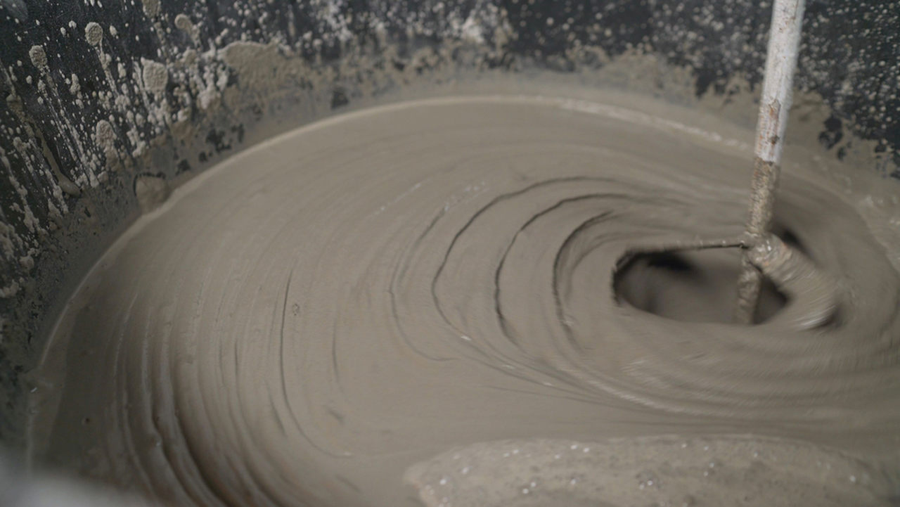 close up shot of concrete mixing machine