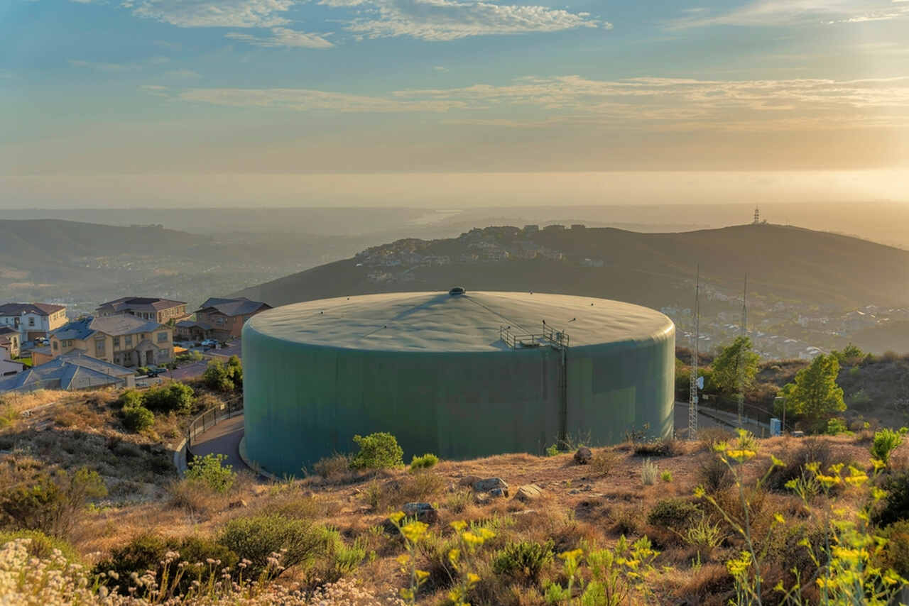 big water tank on the top of the hill