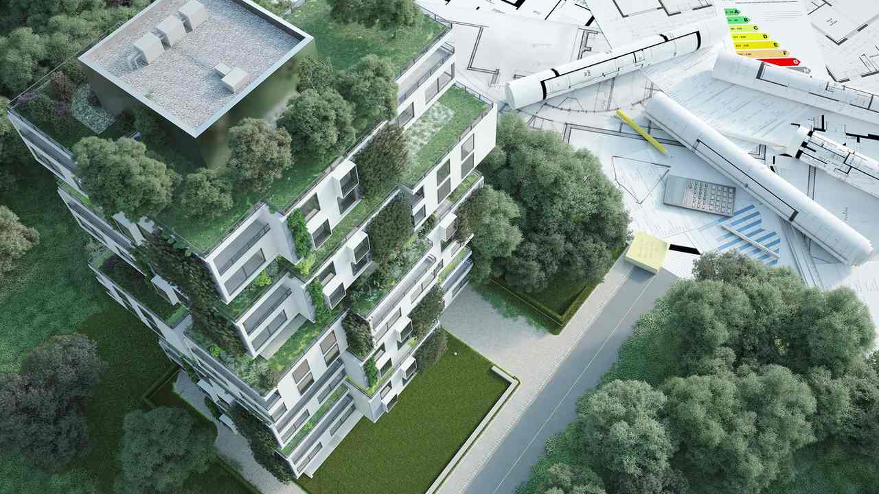 yeşil çatıya sahip modern mimari